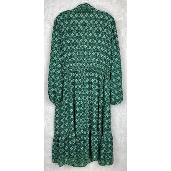 NWT Max Studio 2X Long Sleeve Button Down Dress Green Blue White Tie Back - Picture 9 of 9